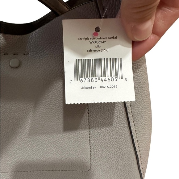 - NWT Kate Spade Soft Taupe Grey Pebbled Leather Triple Compartment Talia Satcel - Picture 8 of 13